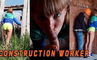 Fit girl objurgative hard by a Construction worker when she masturbate